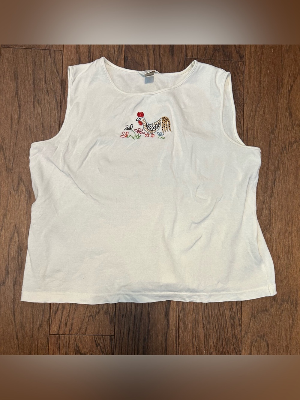 White Christopher Banks Embroidered Chicken Tank Top Cottagecore Farmhouse